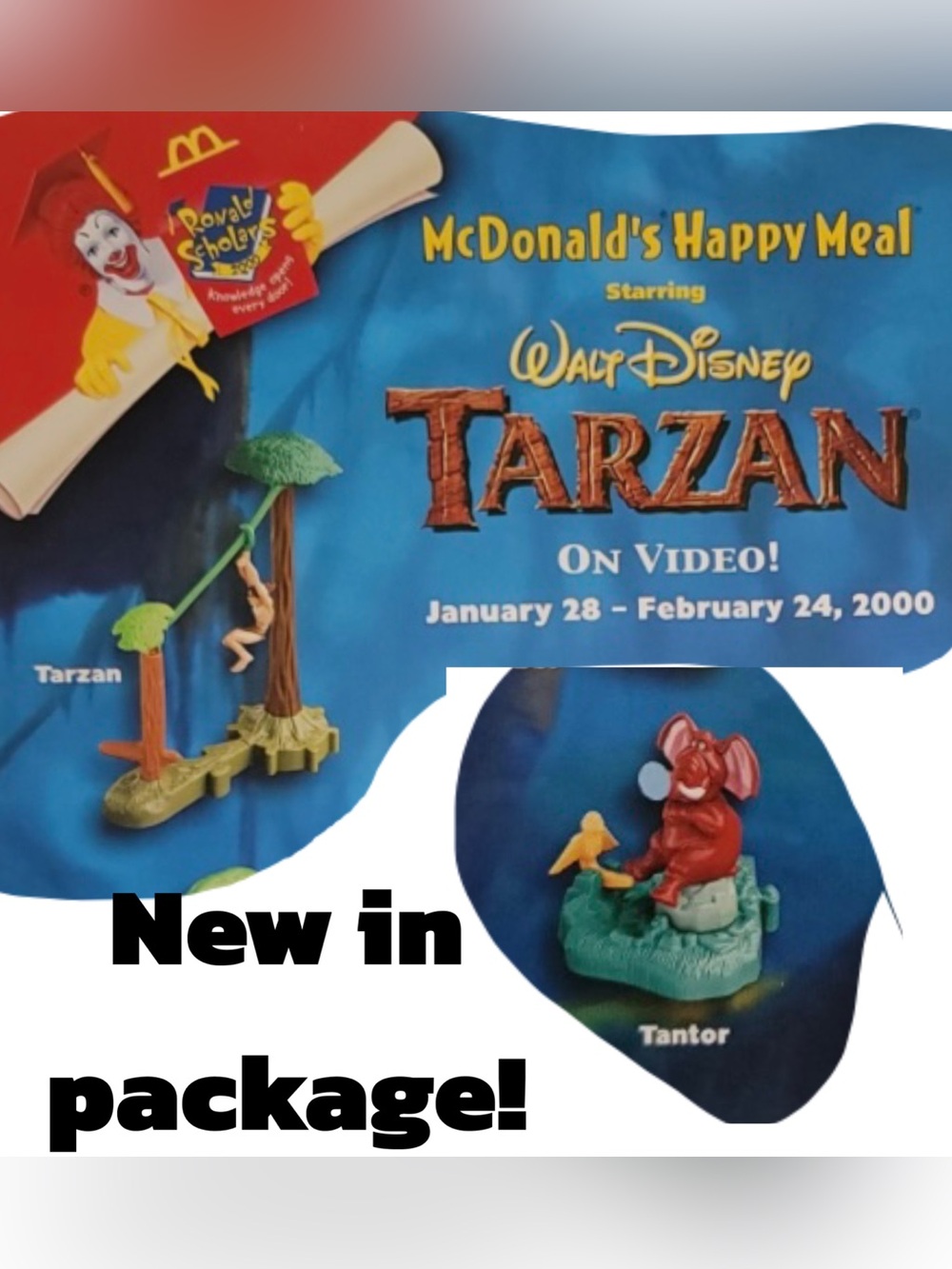 FINAL SALE! 2000 McDonalds Disney Tarzan Happy Meal Toys Tantor & Tarzan New